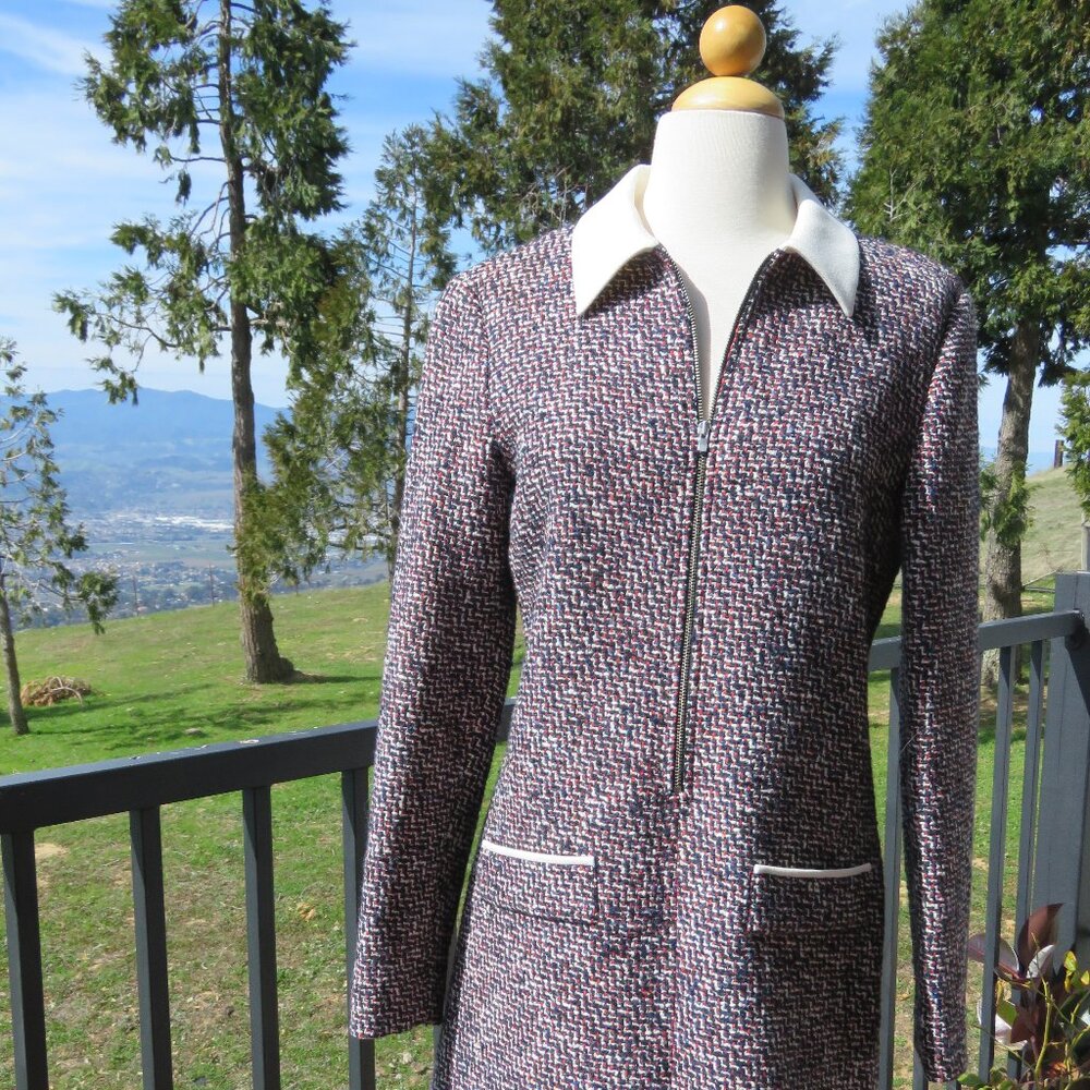 Maje Riberty Jaquard Size US  M-L / UK 3 Midlength Tweed Jacket Red Black White